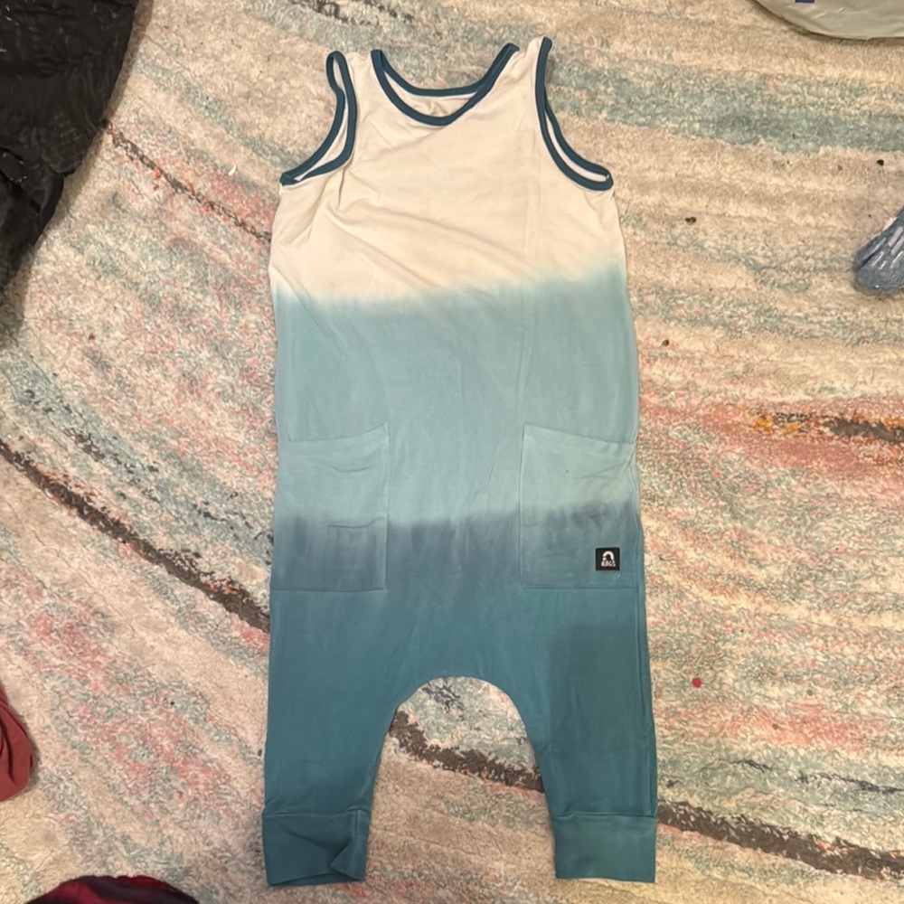 Blue and White Sleeveless Jumpsuit